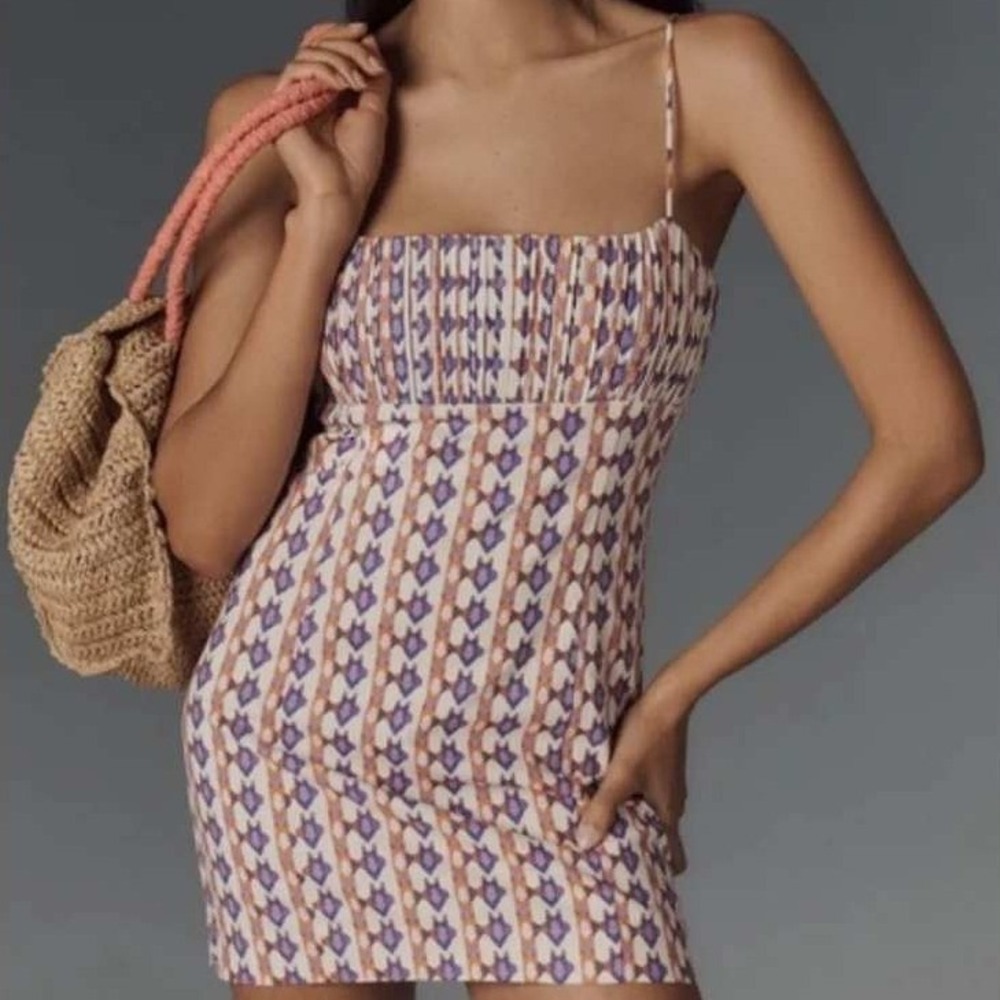 Anthropologie Maeve The Ophelia Linen Blend Sleeveless Mini Dress Womens 10